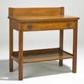 Arts and crafts singledrawer server usa qurtersawn oak brasswashed metal unmarked 39 x 38 x 19