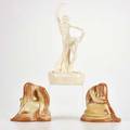 Francoma cowan pair of figural bookends and dancing figure of a woman francoma labeled and cowan marked taller 12