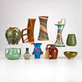 Gouda jugtown niloak van briggle etc gouda cabinet vase and candlestick niloak vase style of marblehead vase etc most marked largest 11