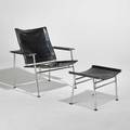 Yrjo kukkapuro lounge chair and ottoman finland 1960s stitched saddle leather and chromed steel unmarked chair 32 x 30 x 27 ottoman 15 x 20 12 x 16 12