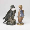 Knud kyhn lisa larsen royal copenhagen falcon by khyne marked rc denmark and gustavsberg dora figure by larsen stamped sweden each 10 12