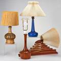 Le klint etc four lamps le klint blue pottery felle helloroe ceramic with geometric design turned wood and teak accordeon wallmounted lamp two marked tallest 20
