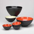Herbert krenchel krent sixpiece enameled metal salad set and three additional bowls denmark 1950s most marked tallest 5 12 x 10 dia