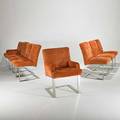 Milo baughman attr set of eight dining chairs two arm six side usa 1980s chromed steel and suede unmarked armchair 33 x 22 12 x 26