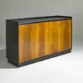 Edward wormley dunbar four door cabinet berne in 1960s stained lacquered ash laminate top in a marble pattern and brass brass label 38 x 66 x 20