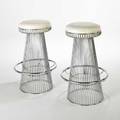Style of warren platner pair bar stools usa 1960s chromed steel and leatherette unmarked each 30 x 20 dia