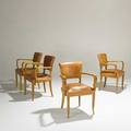 Austrian art deco set of four armchairs 1920s beech and distressed leather unmarked each 32 x 33 12 x 23