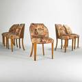 French art deco set of six dining chairs 1920s upholstery burlwood and beech unmarked each 34 x 21 x 23