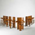 Style of paul de taye set of ten figured walnut dining chairs belgium 1970s unmarked each 35 x 26 x 18
