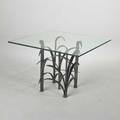 French floriform occasional table 1970s wroughtiron and glass unmarked 24 x 34 sq