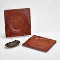 Odile noll three wood pieces diminutive bowl and two square plates all marked larger 8 38 x 8
