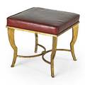 French ottoman 1990s gilt steel and leather unmarked 19 12 x 20 sq
