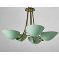 French lighting fivelight ceiling fixture mid 20th c  pierced enameled metal and brass frame unmarked 16 12 x 30 dia
