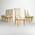 Style of rene gabriel set of six tallback dining chairs france 1940s printed vinyl and beech unmarked each 38 12 x 18 x 21