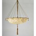 Fortuny parasol chandelier 20th c painted silk silk cord patinated metal and glass beads 40 x 24 dia