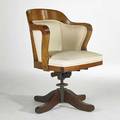 Industrial swivel tilt desk chair usa 1930s stained and lacquered beech vinyl and castiron 33 x 24 x 24