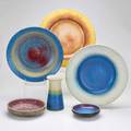 Winthrop byers six studio pottery pieces five bowls and one vase all signed largest 18 dia