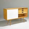 Paul mccobb winchedon planner group cabinet and bench usa 1950s birch enameled masonite and aluminum unmarked 39 x 60 x 18