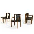 Tomlinson set of six dining chairs 2 arm 4 side usa 1950s stained beech and leather each armchair 33 x 20 12 x 20