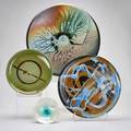 Mary nyburg gene ganger richard aerni sun chao four pieces studio pottery three platters and one compote with original box all signed largest 20 12 dia