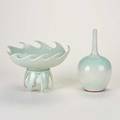Cliff lee celadon porcelain bowl on stand and bud vase stephens pa 1990s both signed and dated bud vase 7 x 4