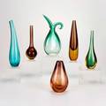 Murano six glass pieces italy four somerso vases cased pitcher and bud vase one labeled and one with remnant of label largest 13