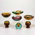 Barovier murano etc four bowls or ashtrays one vase pair of coroso candlesticks largest 2 14 x 8 14