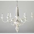 Designer contemporary white enameled sixarm chandelier wood metal and mirrored glass unmarked 34 x 34 dia