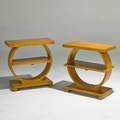 American art deco pair of tiered side tables 1920s bleached mahogany and glass unmarked each 26 x 25 x 12