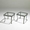 Brown jordan two occasional tables usa 1990s enameled aluminum and glass unmarked each 15 12 x 17 14 sq