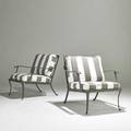 Brown jordan pair of garden armchairs usa 1990s enameled aluminum and cotton upholstery both tagged each 32 12 x 33 x 28 12