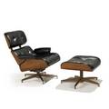 Style of charles and ray eames lounge chair and ottoman usa 1970s leather walnut veneered plywood and painted castiron unmarked lounge chair 35 12 x 34 x 29