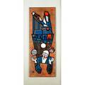 Enameled copper diptych enamel over copper mounted to board of a juggling clown initialed jd in enamel ea 15 12 x 11 12 plate