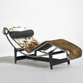 Le corbusier cassina adjustable chaise italy 1980s hide leather chromed and enameled steel and rubber stamped signature 30 x 22 12 x 66