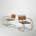 Mies van der rohe knoll international pair of armchairs usa 1980s saddle leather and stainless steel paper labels each 32 x 22 x 33