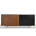 George nelson herman miller thin edge cabinet no 5720 zeeland mi 1950s walnut lacquered walnut ceramic aluminum metal manufacturers label 33 14 x 80 x 18 12
