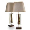 Heifetz pair of table lamps usa 1950s brass enameled metal stained oak single socket overall 36 x 17 x 11