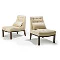Edward wormley dunbar pair of slipper lounge chairs no 5000 berne in 1960s mahogany upholstery brass labels 31 12 x 24 x 33