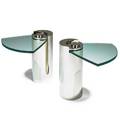 Karl springer karl springer inc pair of sculpture tables new york 1970s nickeled brass glass impressed signatures 18 x 19 12 x 18 12