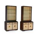 Paul frankl johnson furniture co two cabinets usa 1940s stained and lacquered mahogany lacquered cork brass glass stenciled numbers and branded each 84 x 42 x 22