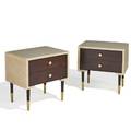 Paul frankl johnson furniture co pair of twodrawer side tables no 464393 usa 1940s lacquered cork mahogany brass branded and stenciled 24 14 x 24 x 19