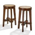 Pierre jeanneret pair of round high stools from the scientific block at chandigarh franceindia 1960s teak cane unmarked 27 x 17 12 dia variation in proportions
