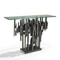 James bearden b 1964 console table lunar ledge from the cathedral series des moines ia 2010 torchcut welded and blackened steel glass unmarked 33 12 x 48 x 14 provenance from t