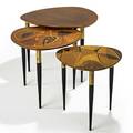 Erno fabry associates set of three nesting tables italy 1950s exotic woods brass lacquered wood unmarked largest 20 12 x 26 12 x 27