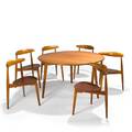Hans wegner fritz hansen dining table and six heart chairs denmark 1960s teak beech manufacturers stamp to chairs table 27 12 x 47 dia chairs 28 34 x 20 x 17 12