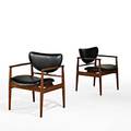 Finn juhl niels vodder pair of armchairs nv48 denmark 1948 teak recycled leather branded 32 x 27 x 25