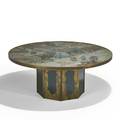 Philip and kelvin laverne chan coffee table new york 1960s etched patinated and enameled bronze pewter raised signature 18 x 42 dia