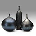 Hideaki miyamura b 1955 three porcelain vases black tenmoku crystalline glaze kensington nh all signed 15 10 12 10 12