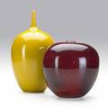 Cliff lee b 1951 two porcelain vessels imperial yellow and oxblood glazes stevens pa 19871995 signed 11 12 7 12