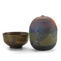 Toshiko takaezu 19222011 porcelain moonpot with rattle pink and plum glaze and stoneware tea bowl clinton nj both signed tt 6 14 2 12
